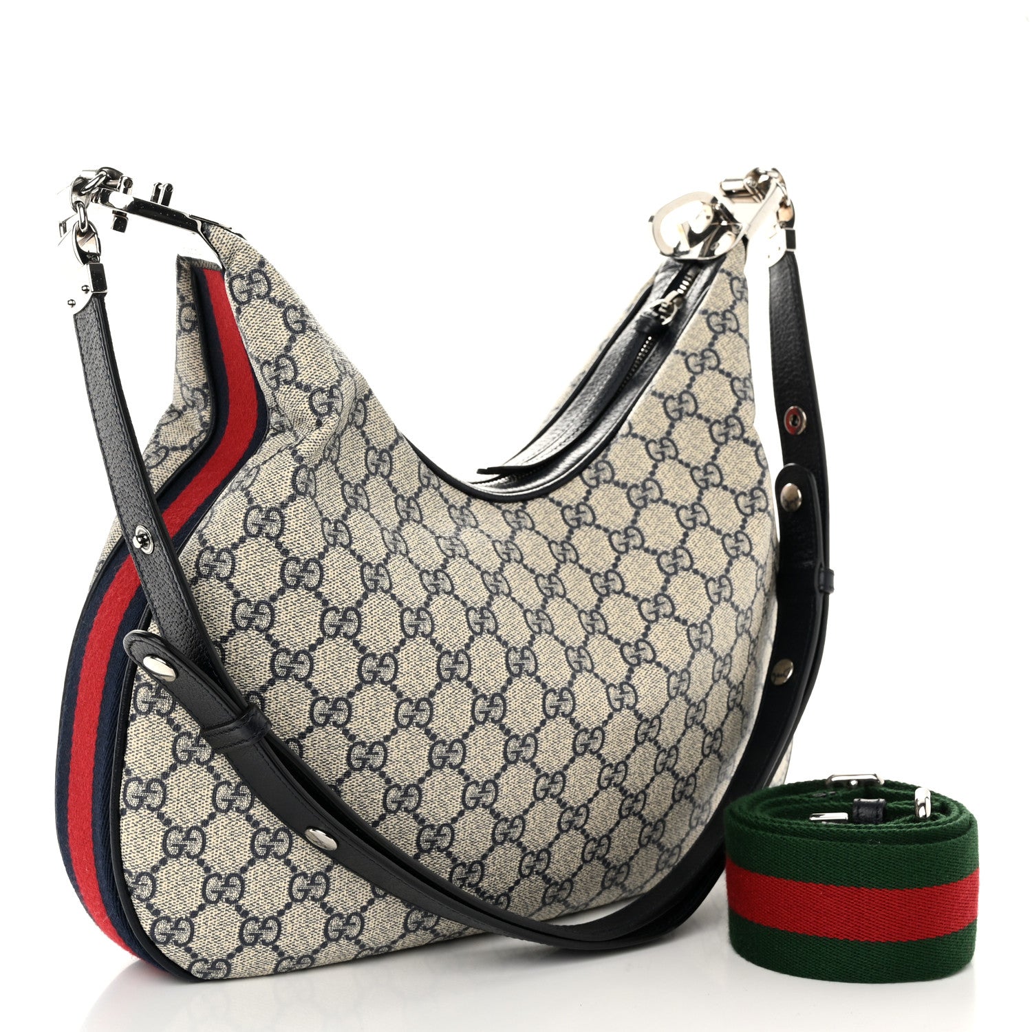 Gucci GG Supreme Monogram Textured Calfskin Web Large Attache Shoulder Bag Beige Blue 3 of 10