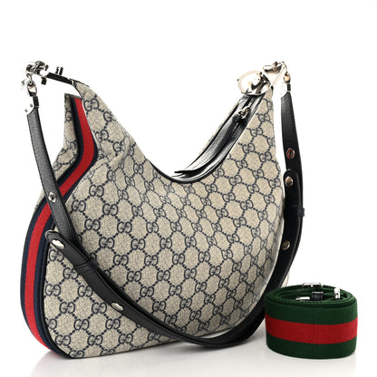 Gucci GG Supreme Monogram Textured Calfskin Web Large Attache Shoulder Bag Beige Blue 3 of 10