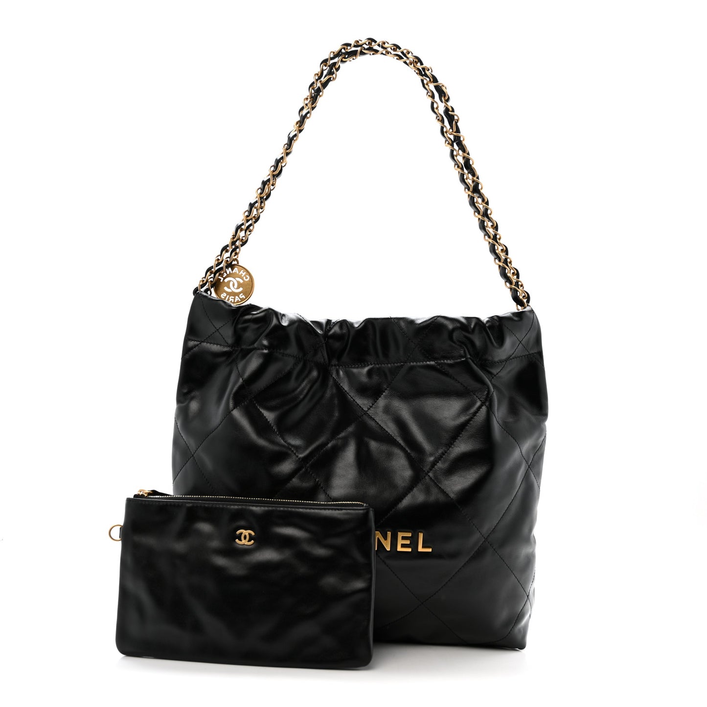 Shiny Calfskin Quilted Small Chanel 22 Black