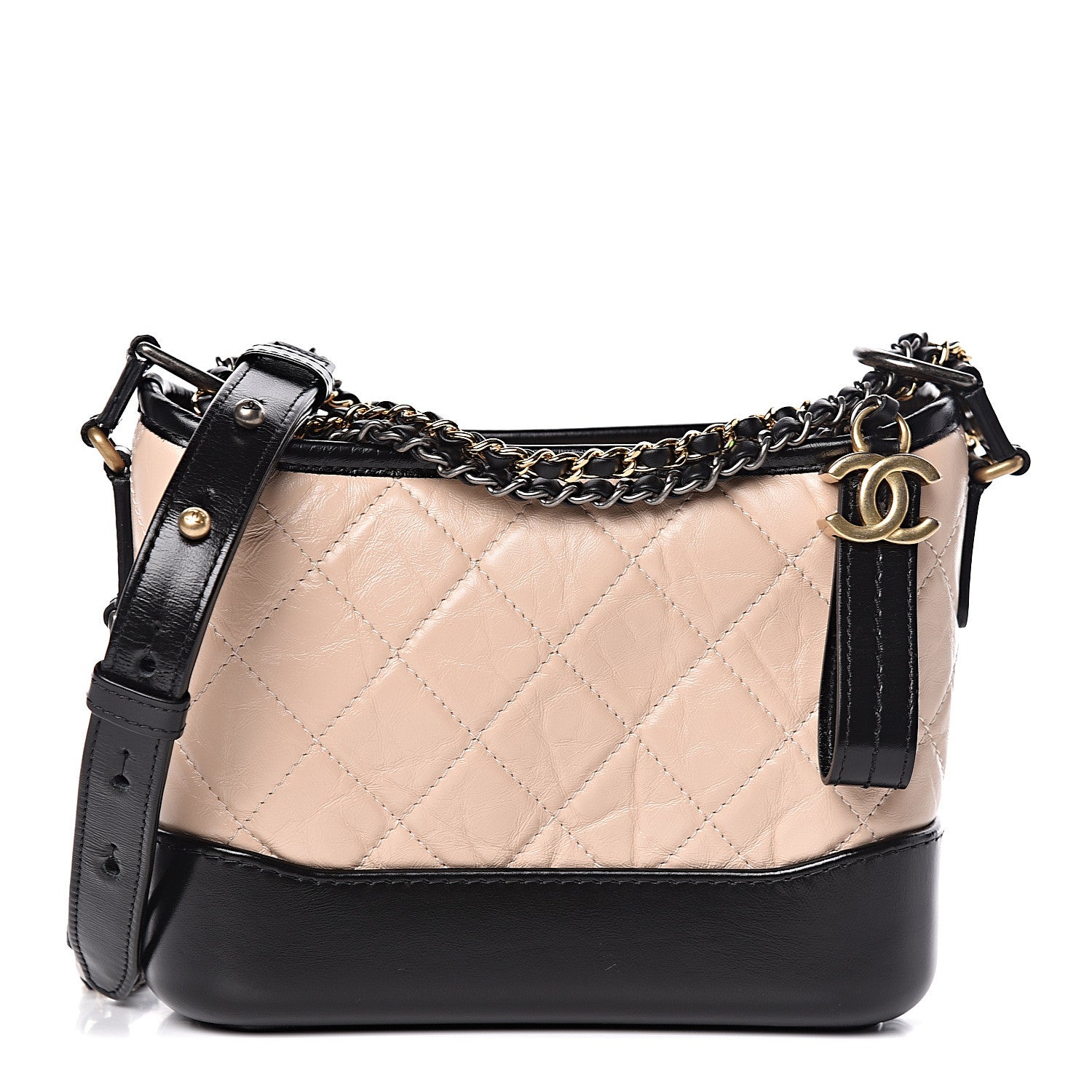 Chanel Aged Calfskin Quilted Small Gabrielle Hobo Beige Black 1 of 10