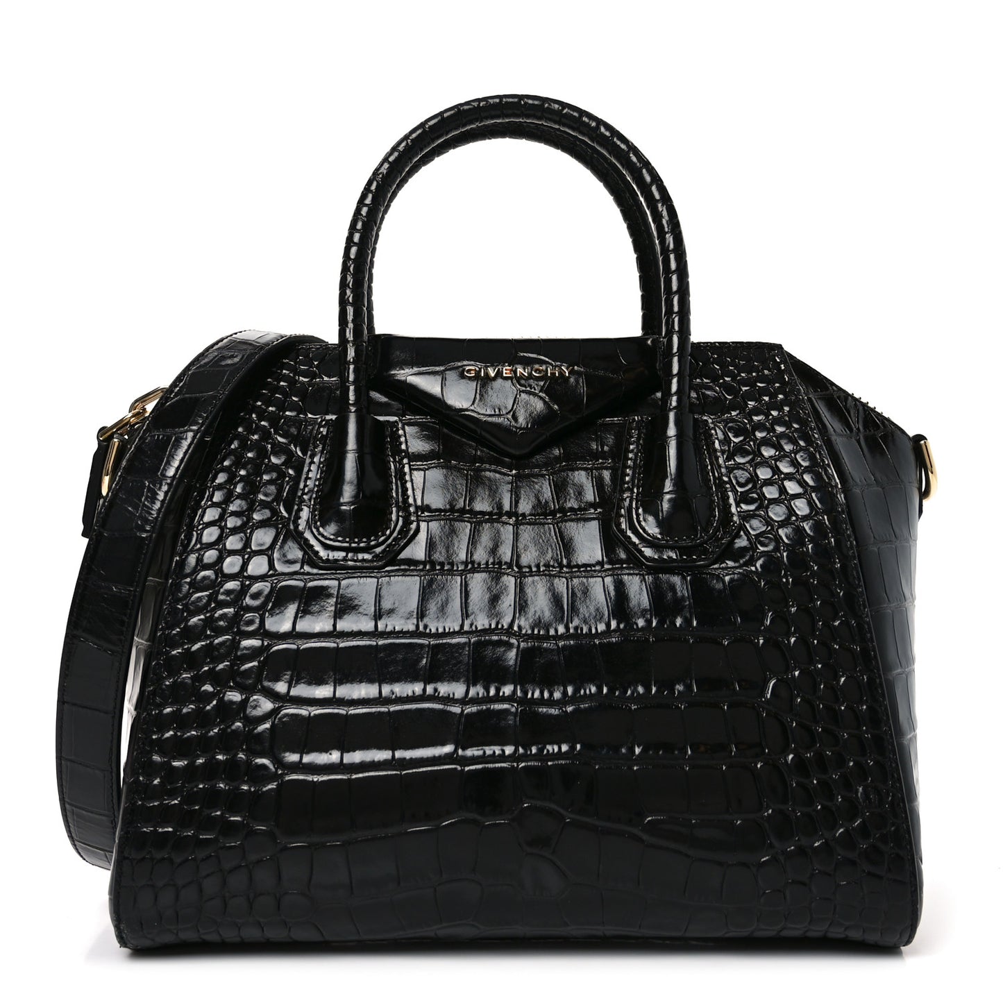 Calfskin Crocodile Embossed Small Antigona Black