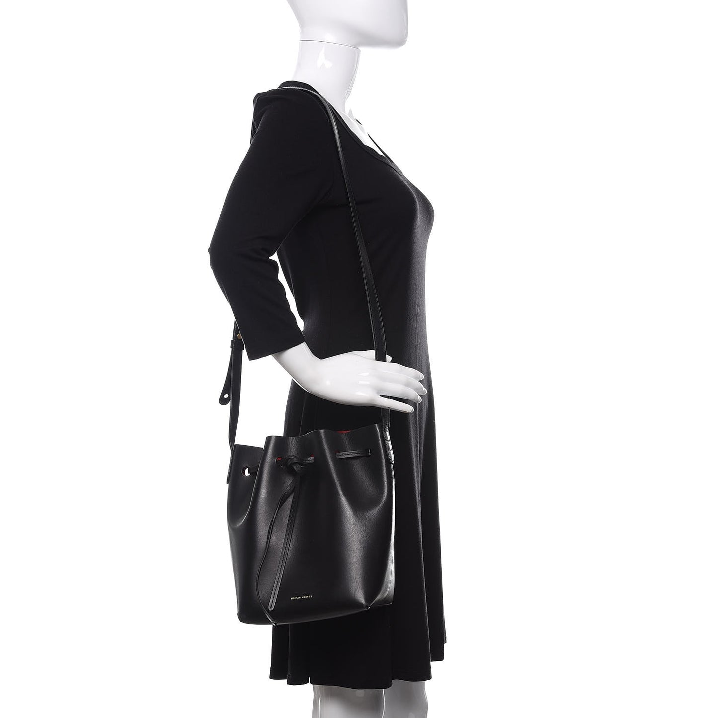 Vegetable Tanned Calfskin Mini Bucket Bag Black Flamma