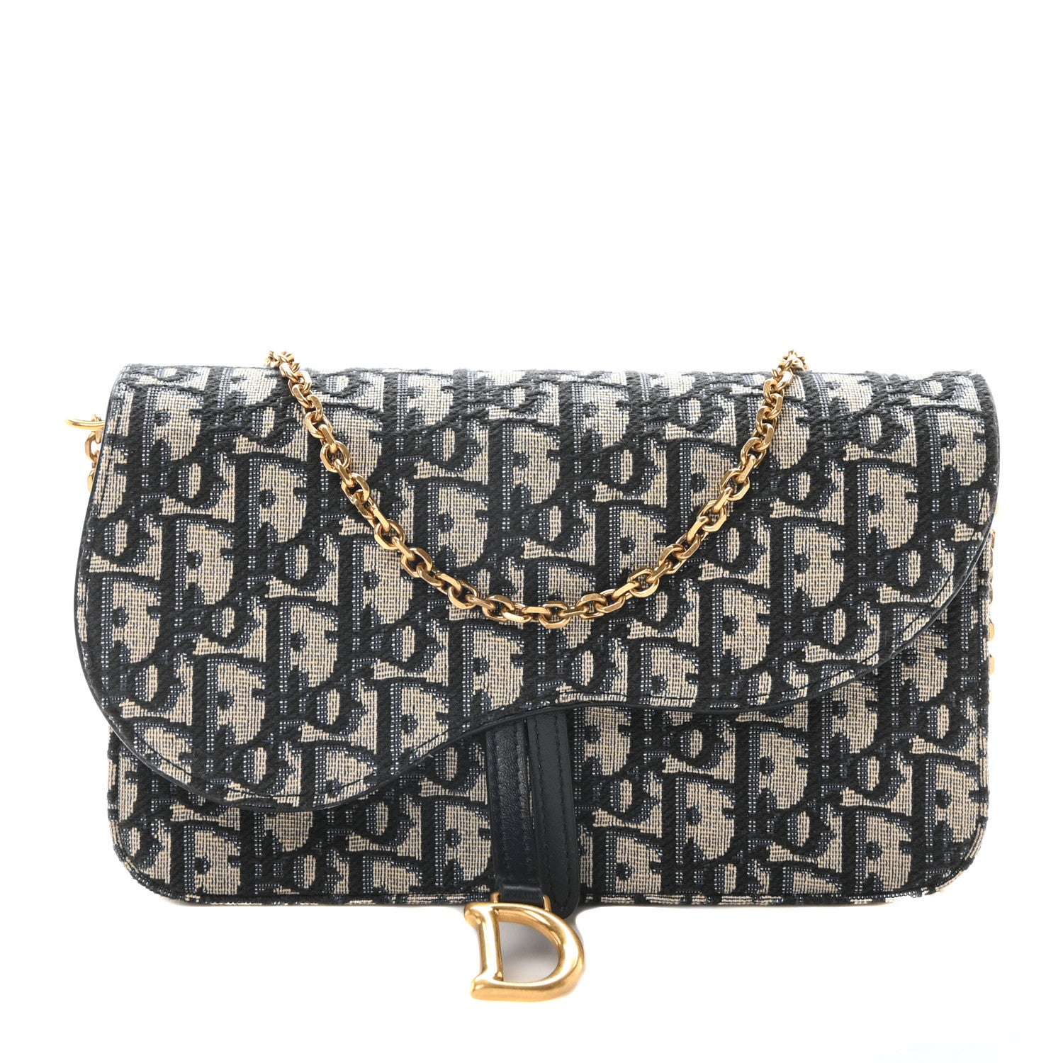 Christian Dior Oblique Saddle Chain Pouch Blue 1 of 9
