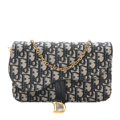 Christian Dior Oblique Saddle Chain Pouch Blue 1 of 9