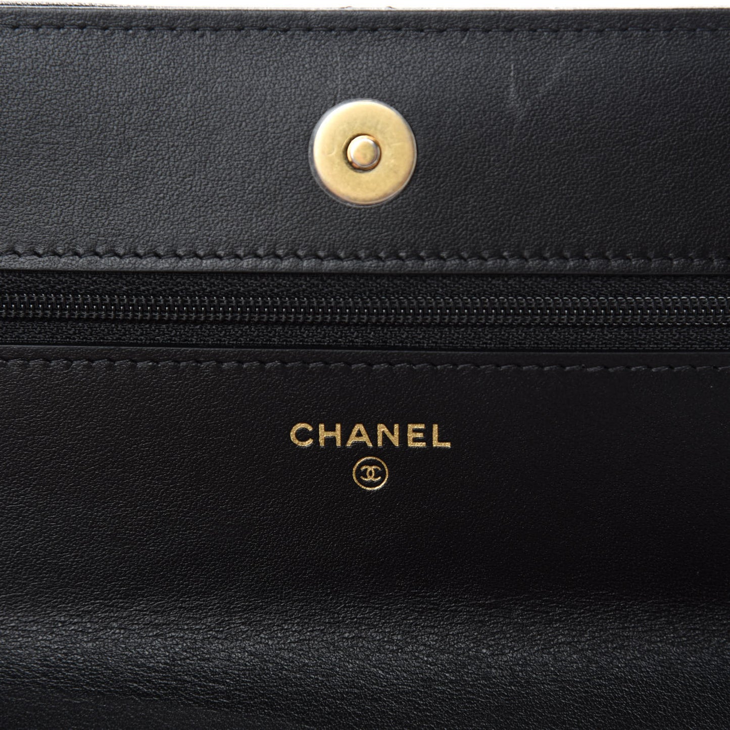Shiny Goatskin Quilted Chanel 19 Wallet On Chain WOC Black