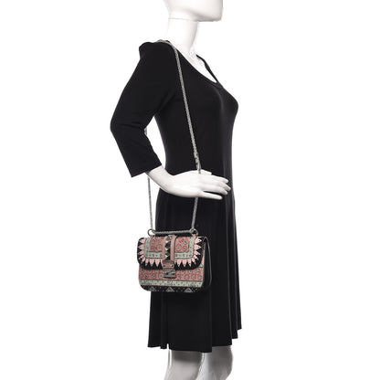 Valentino Garavani Vitello Embroidered Small Glam Lock Rockstud Flap Pink Black 2 of 12