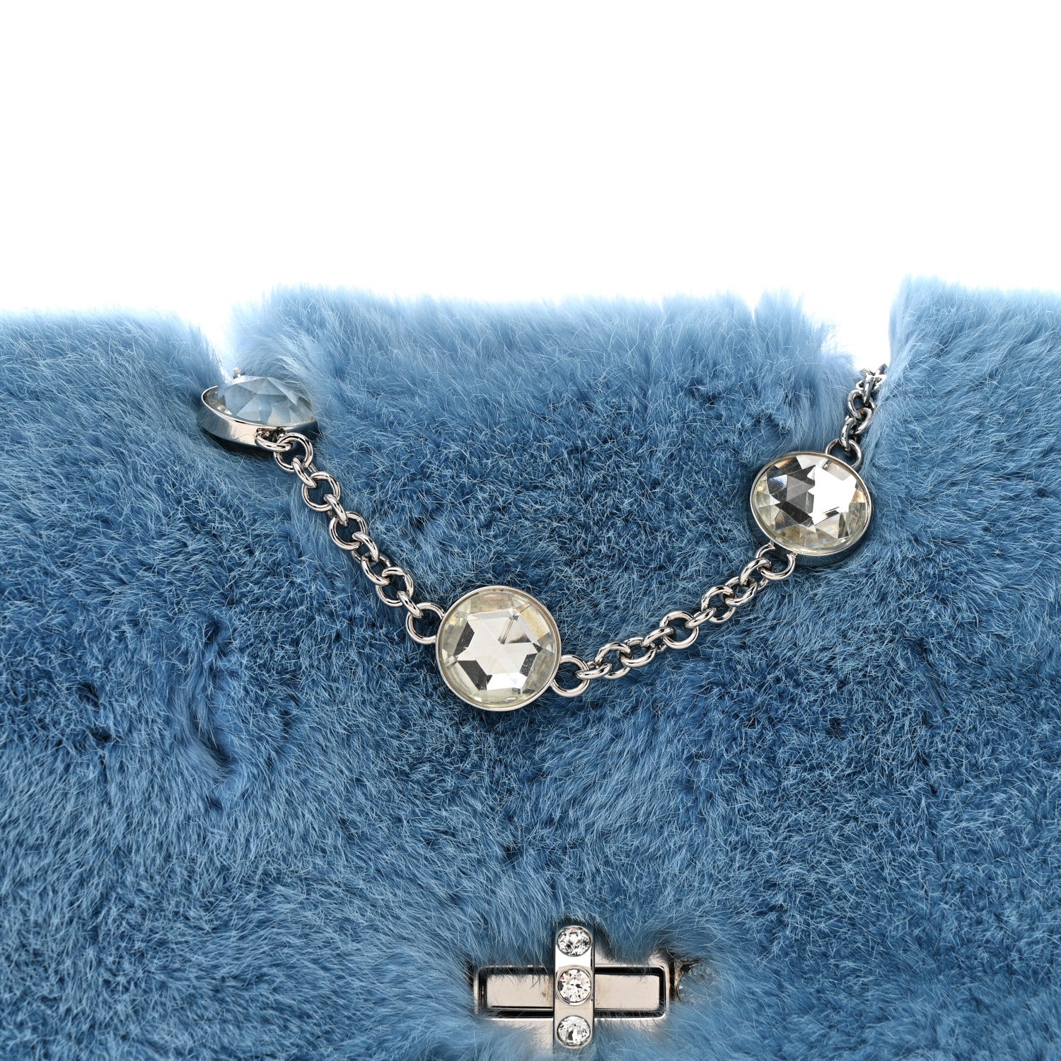 Miu Miu Rabbit Fur Crystal Flap Clutch Blue 1707709 – FASHIONPHILE