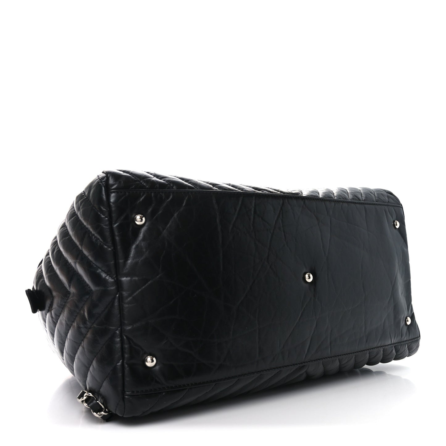 Aged Calfskin Chevron Medium Soft Bowling Bag Black