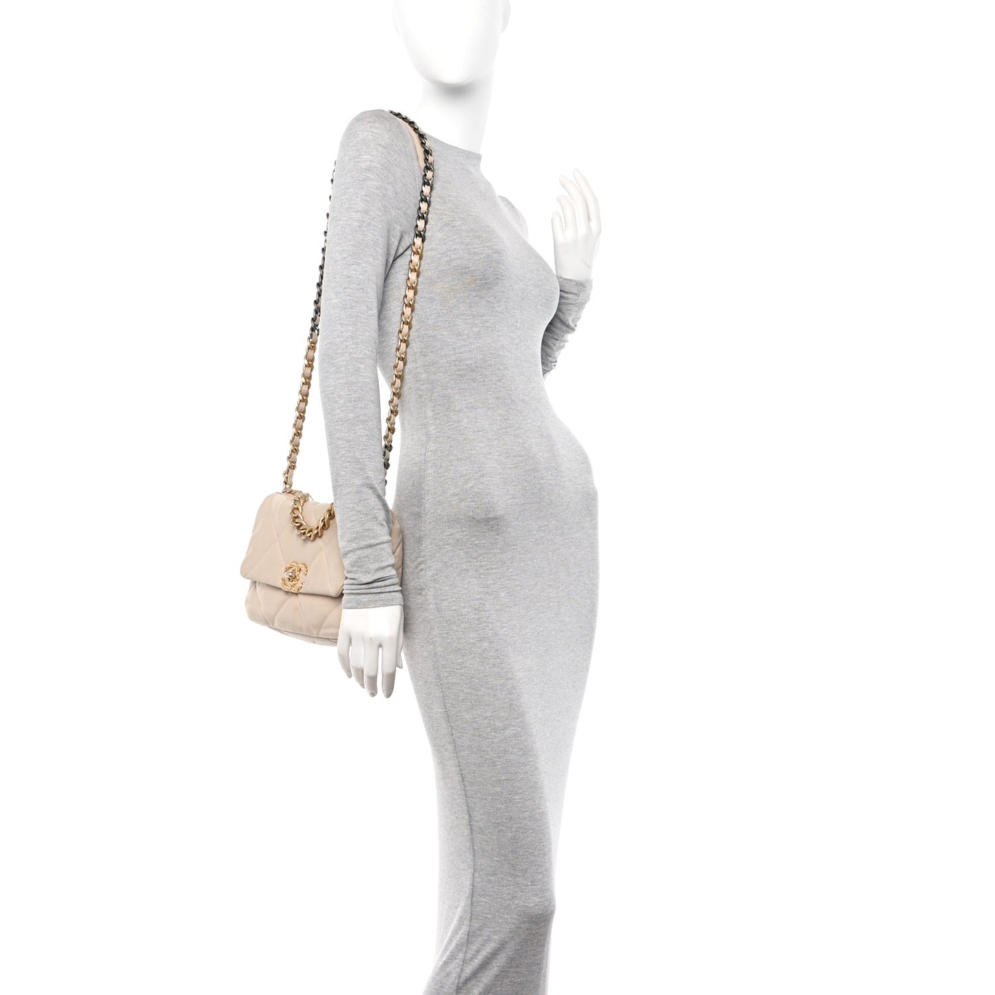 Goatskin Quilted Medium Chanel 19 Flap Beige