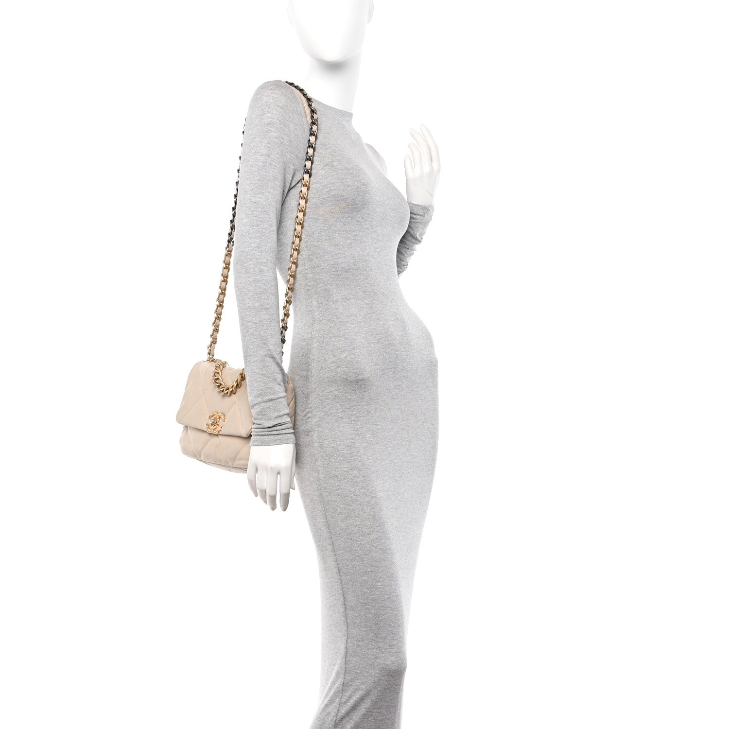 Chanel Goatskin Quilted Medium Chanel 19 Flap Beige 2 of 12