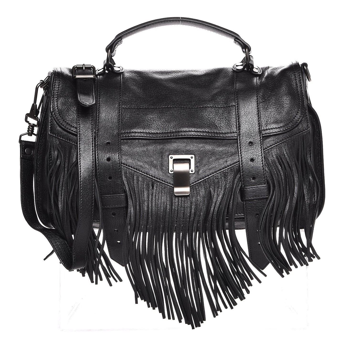 Lambskin Fringe Medium PS1 Satchel Black