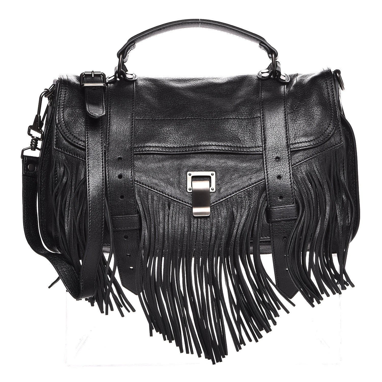 Proenza Schouler Lambskin Fringe Medium PS1 Satchel Black 1 of 8