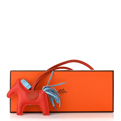 Hermes Milo Lambskin Grigri Rodeo Horse Bag Charm PM Capucine Celeste Cornaline 7 of 7