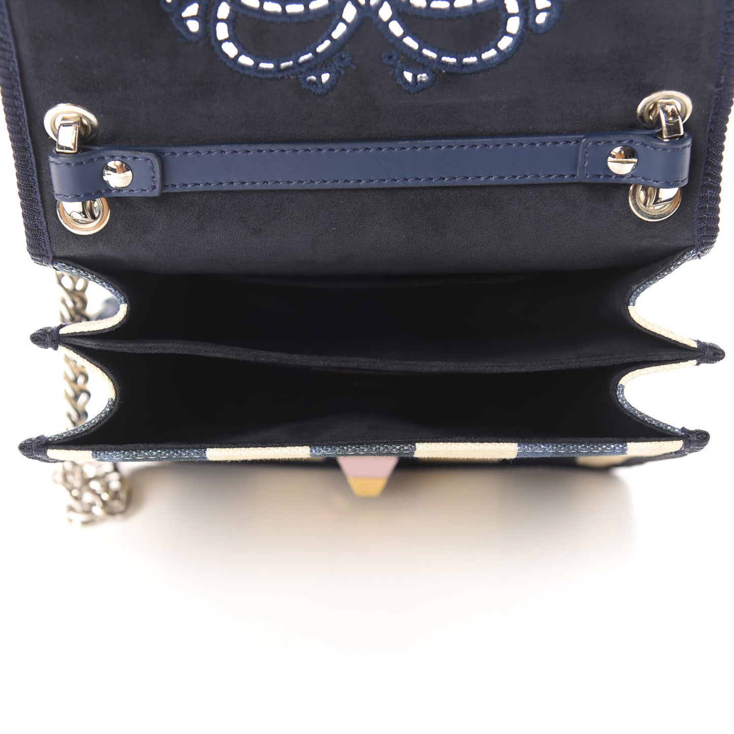 Canvas Calfskin Striped Bow Small Kan I Shoulder Bag Blueberry