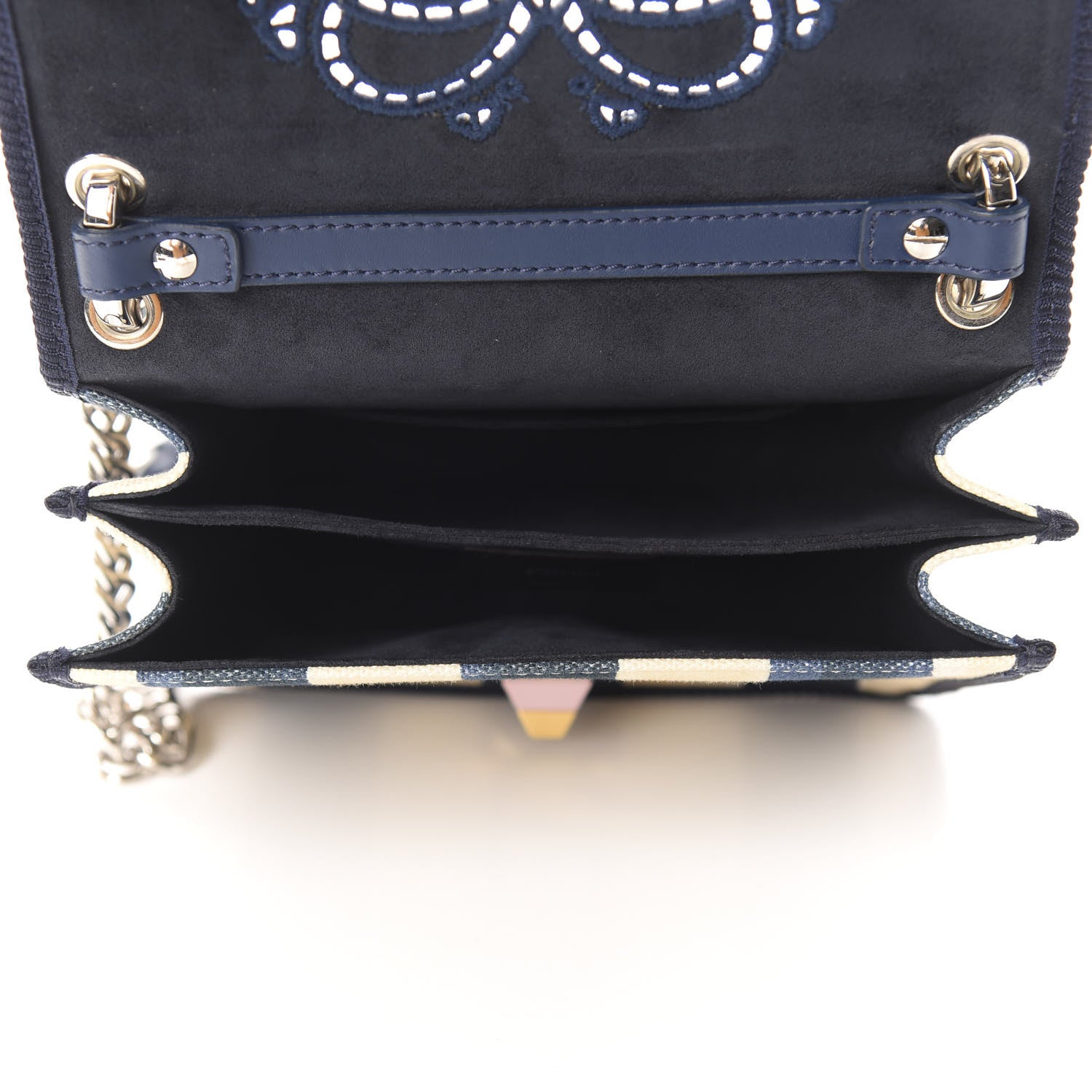 Fendi Canvas Calfskin Striped Bow Small Kan I Shoulder Bag Blueberry 5 of 16