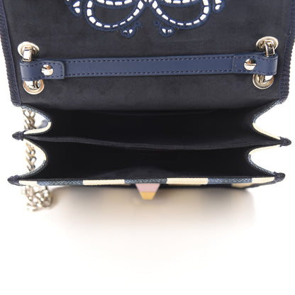 Fendi Canvas Calfskin Striped Bow Small Kan I Shoulder Bag Blueberry 5 of 16