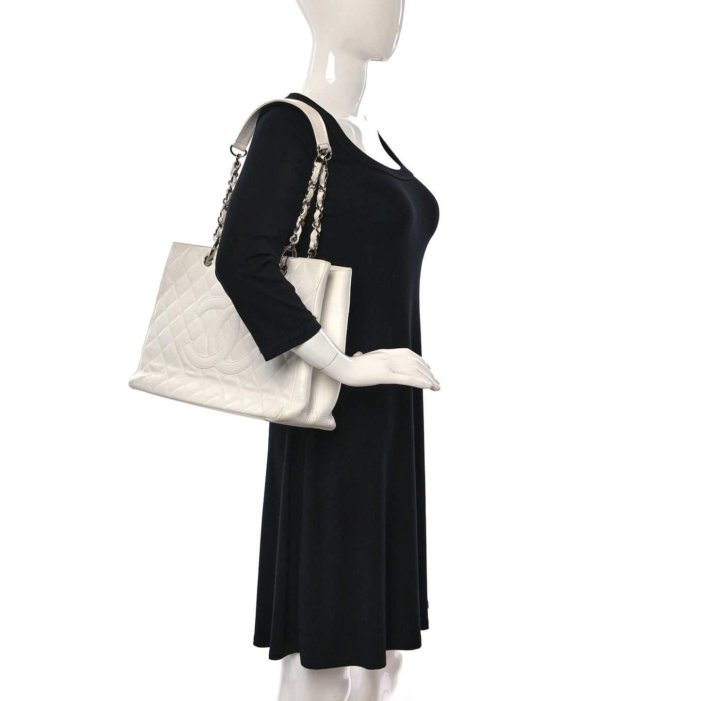 Caviar Quilted Grand Shopping Tote GST White