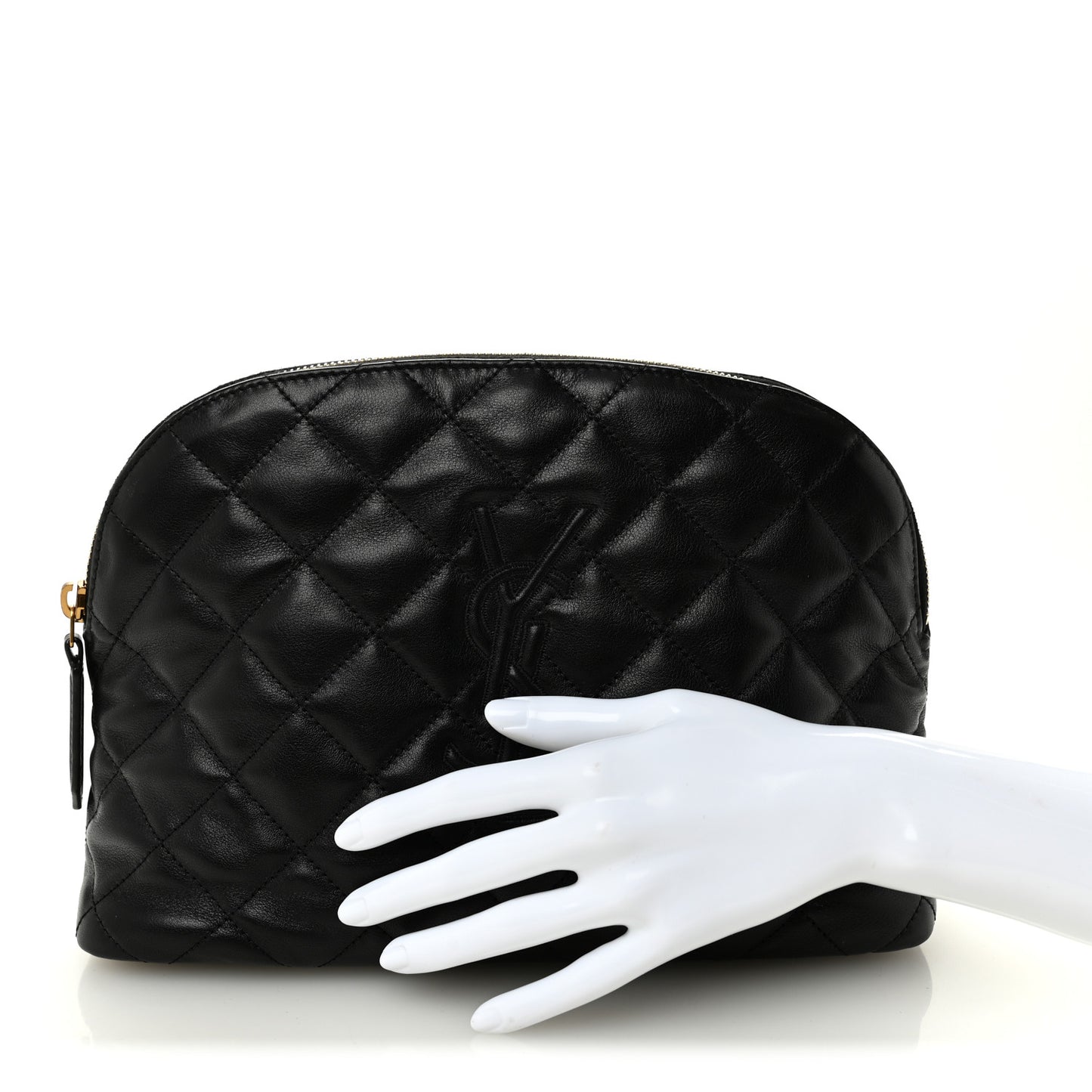 Calfskin Quilted Embroidered Cassandre Large Cosmetic Pouch Black