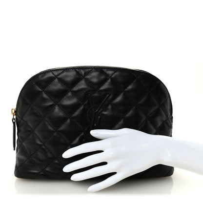 Saint Laurent Calfskin Quilted Embroidered Cassandre Large Cosmetic Pouch Black 2 of 10