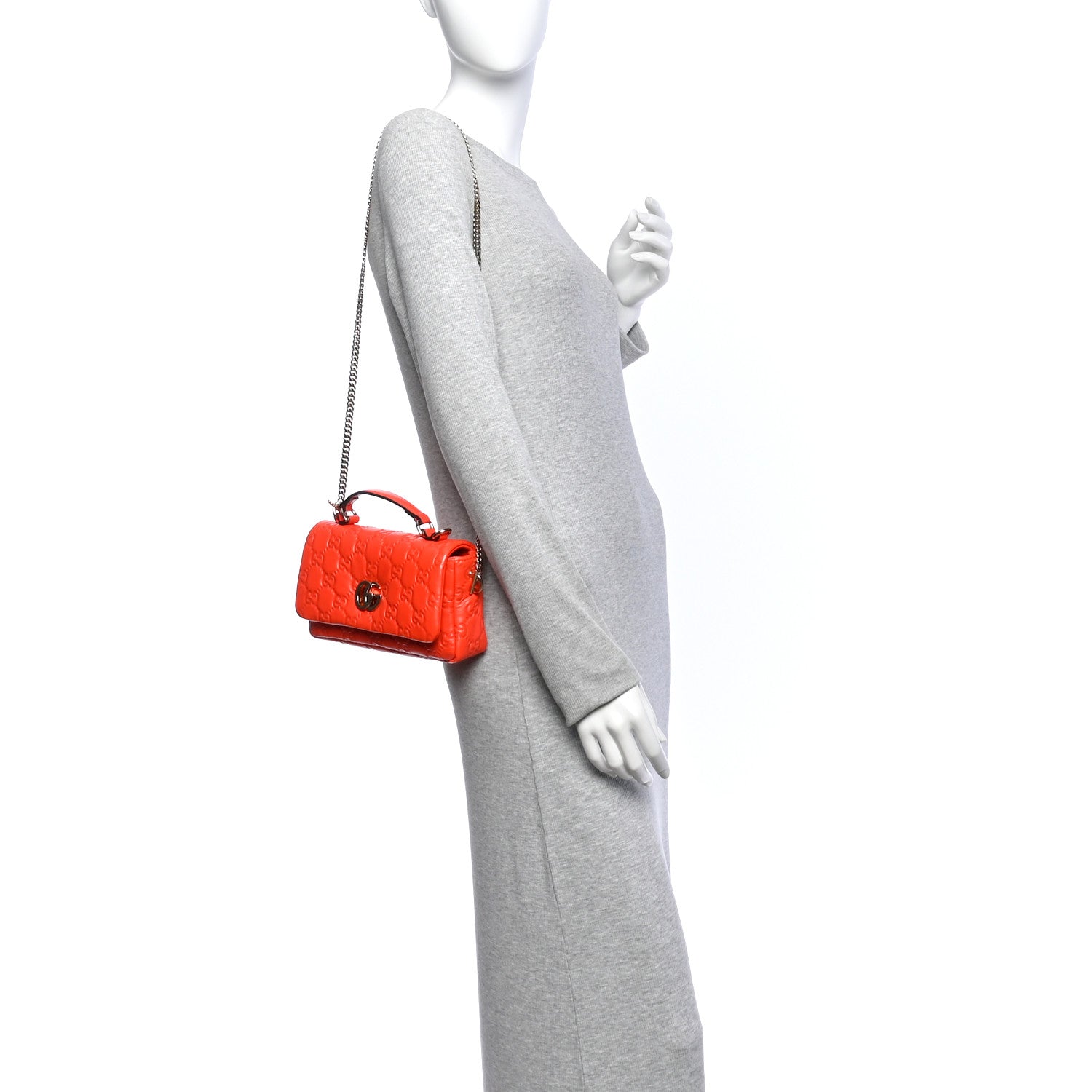 Gucci Lambskin Embossed Mini GG Milano Top Handle Shoulder Bag Orange 2 of 10