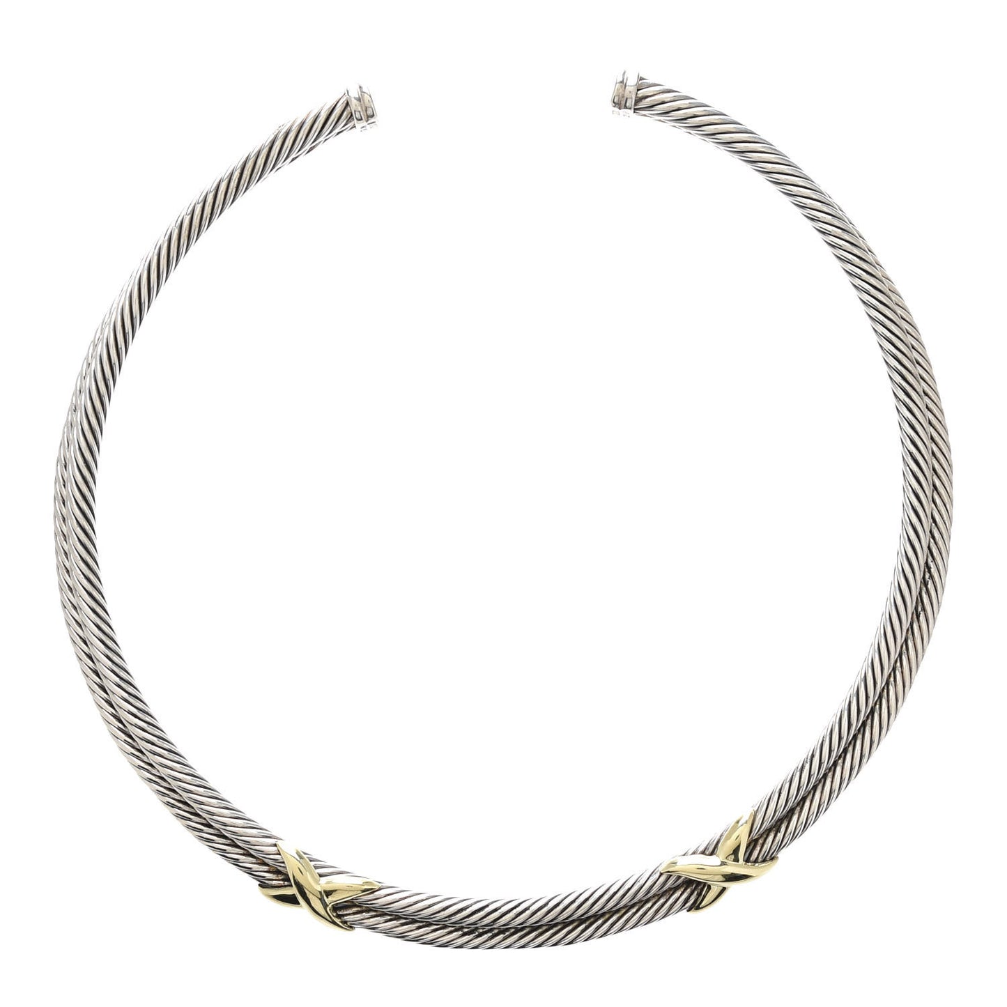 Sterling Silver 14K Yellow Gold Double X Station Collar Necklace