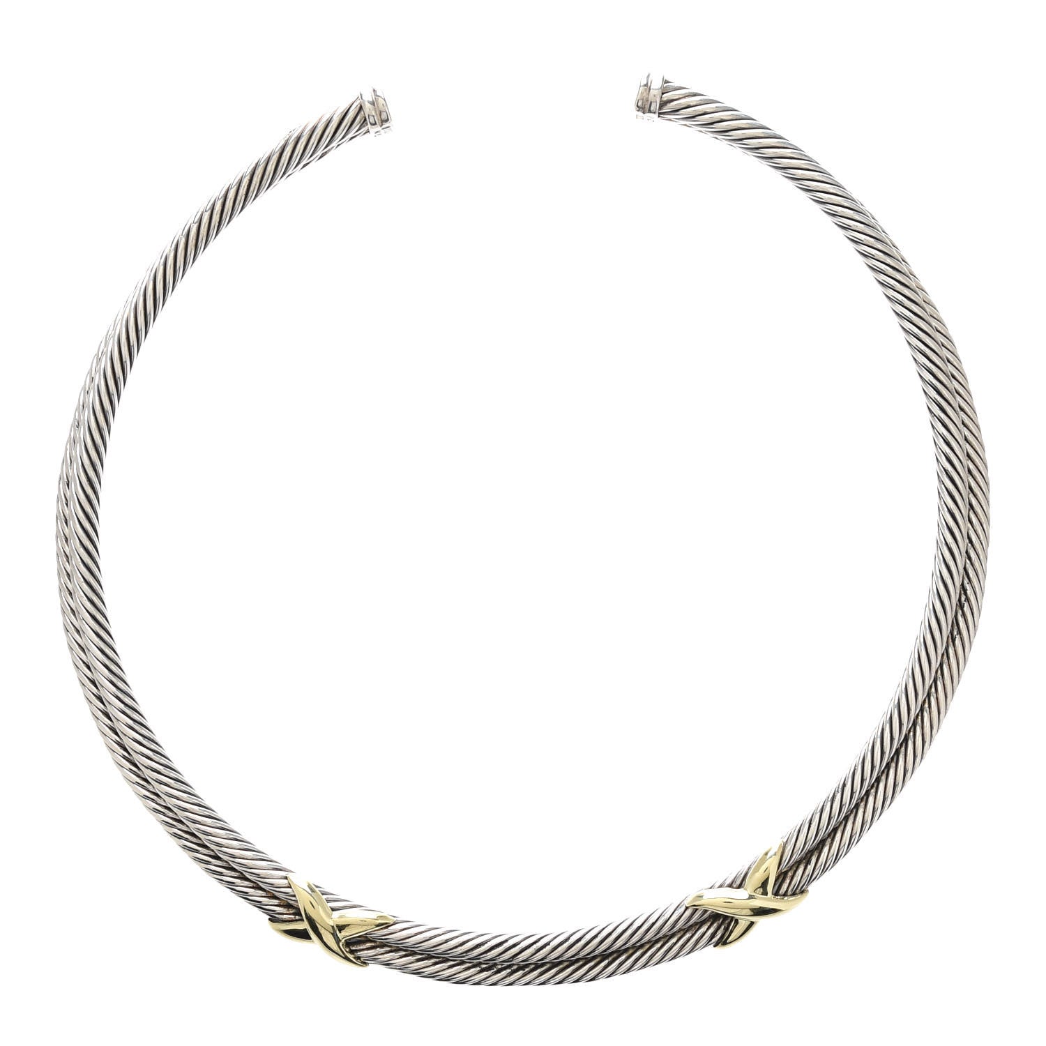 David Yurman Sterling Silver 14K Yellow Gold Double X Station Collar Necklace 1 of 4