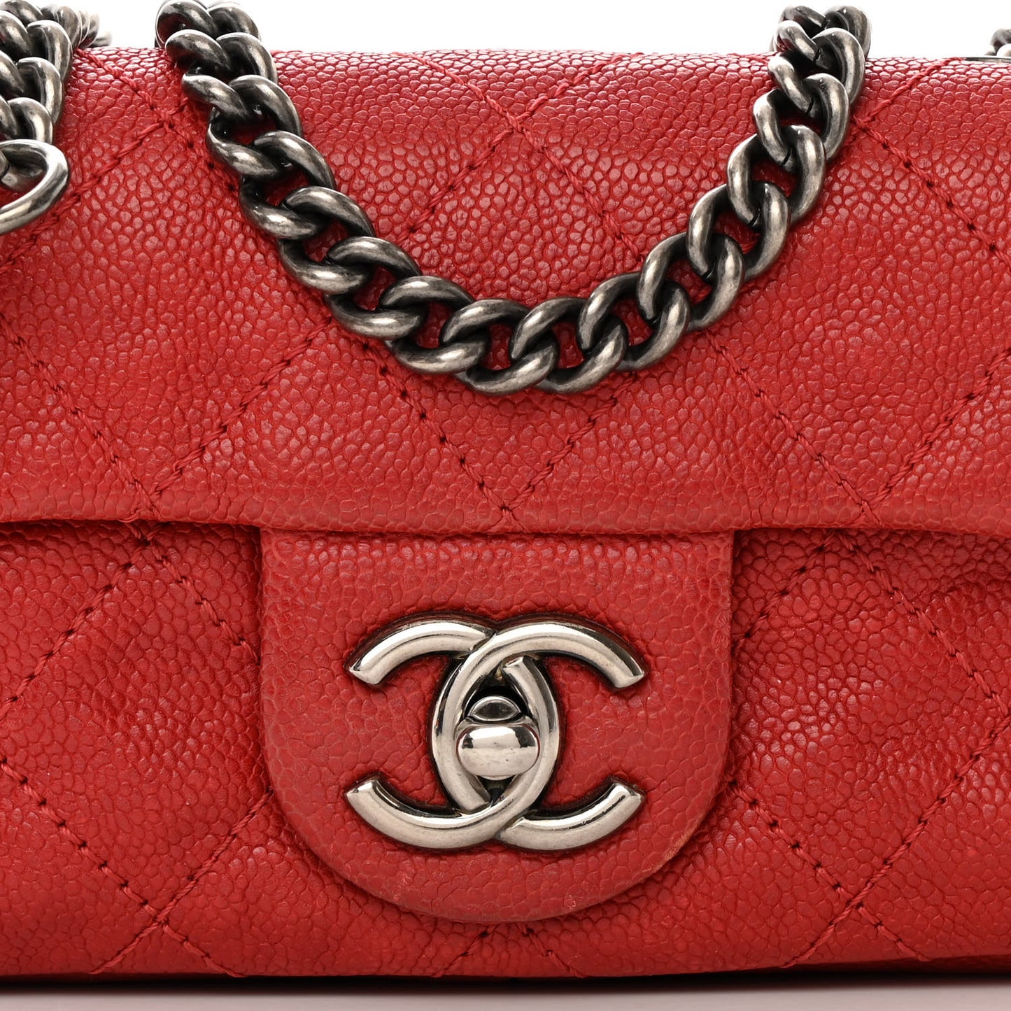 Caviar Quilted Mini Simply CC Flap Red