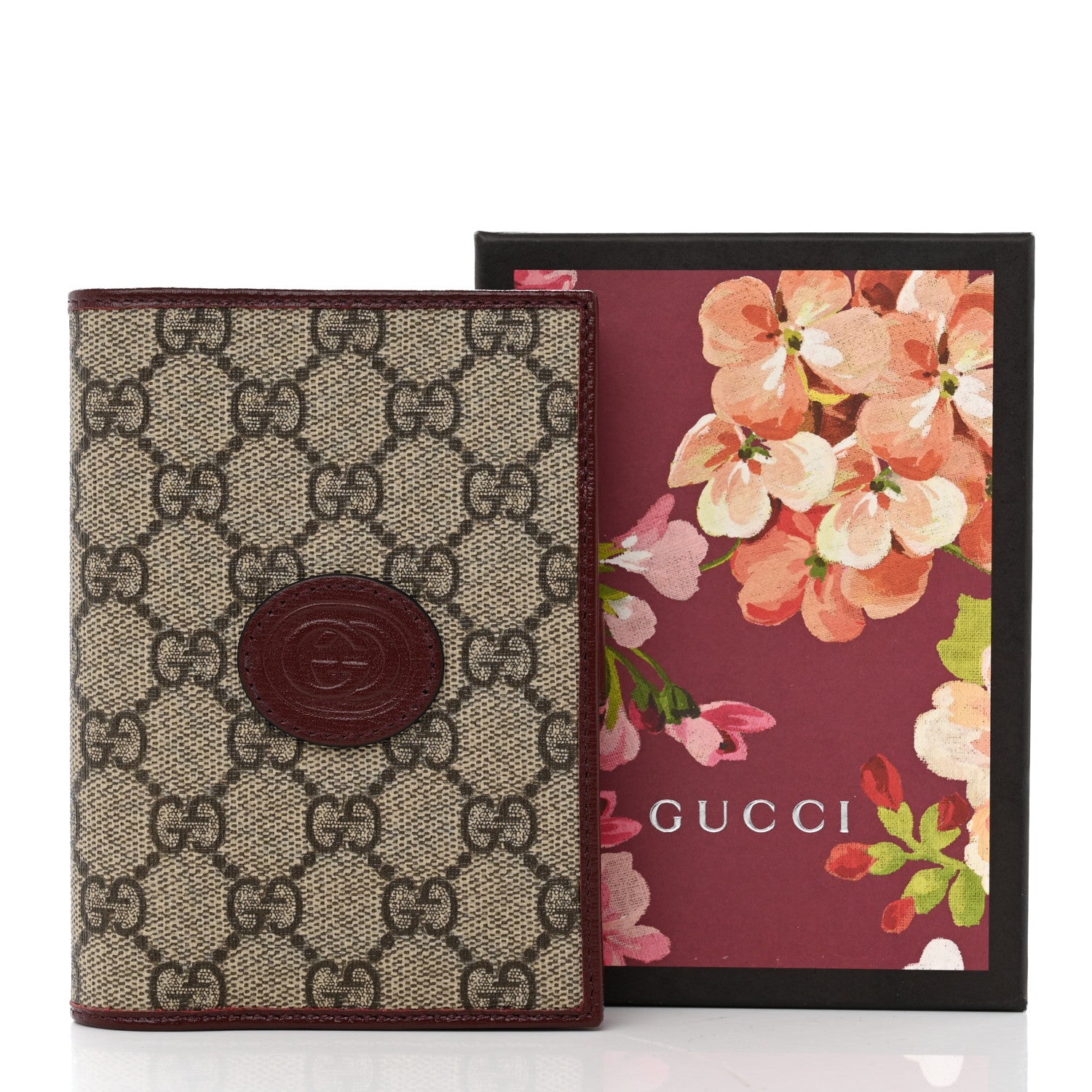 Gucci GG Supreme Monogram Azalea Calfskin Retro Interlocking G Passport Case Beige Red 8 of 8