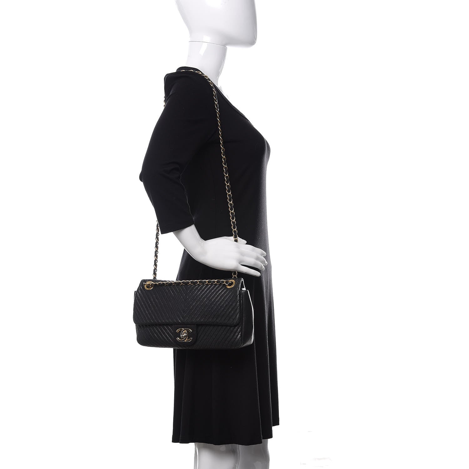 Chanel Calfskin Chevron Quilted Medium Surpique Flap Black 2 of 12