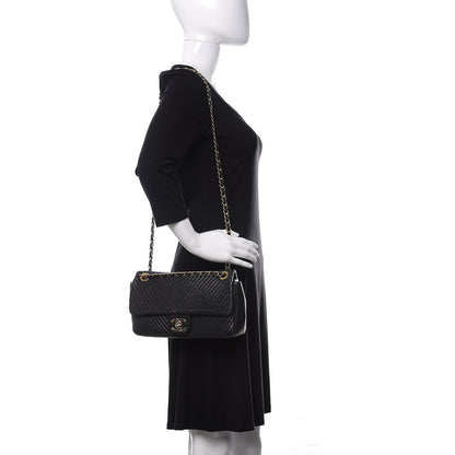 Chanel Calfskin Chevron Quilted Medium Surpique Flap Black 2 of 12