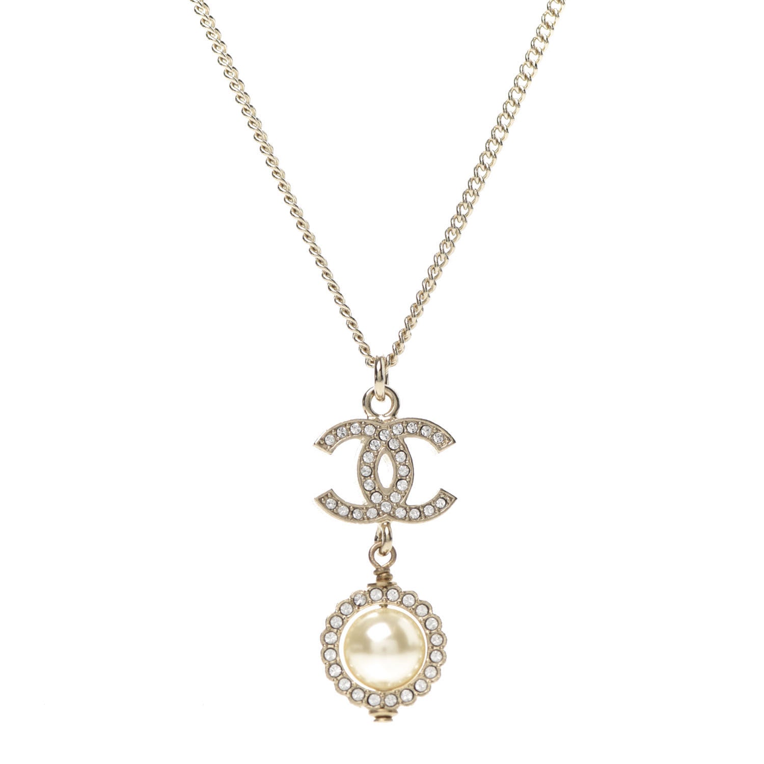 Chanel Crystal Pearl CC Lace Camellia Necklace Gold 4 of 6