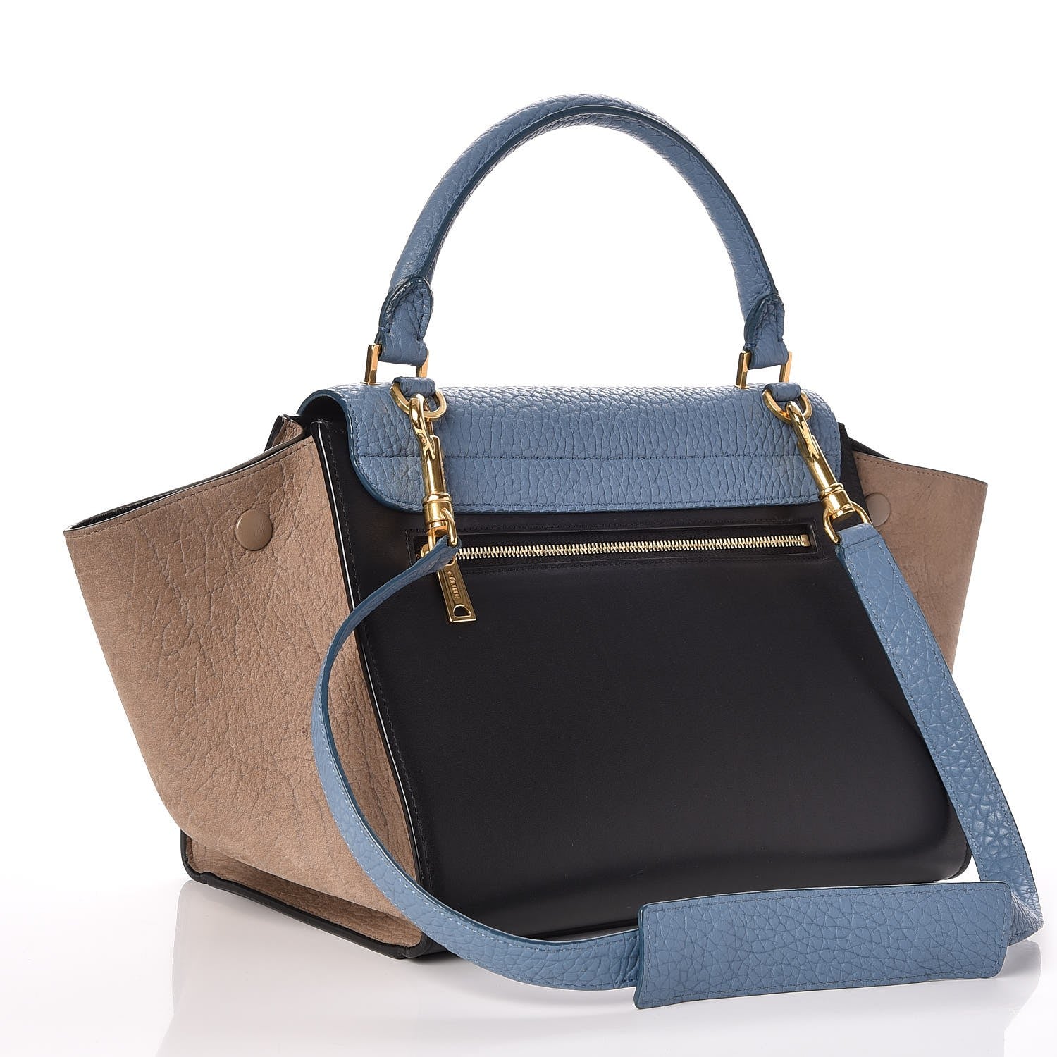 Celine Bullhide Calfskin Grained Nubuck Small Tri-Color Trapeze Medium Blue 4 of 7