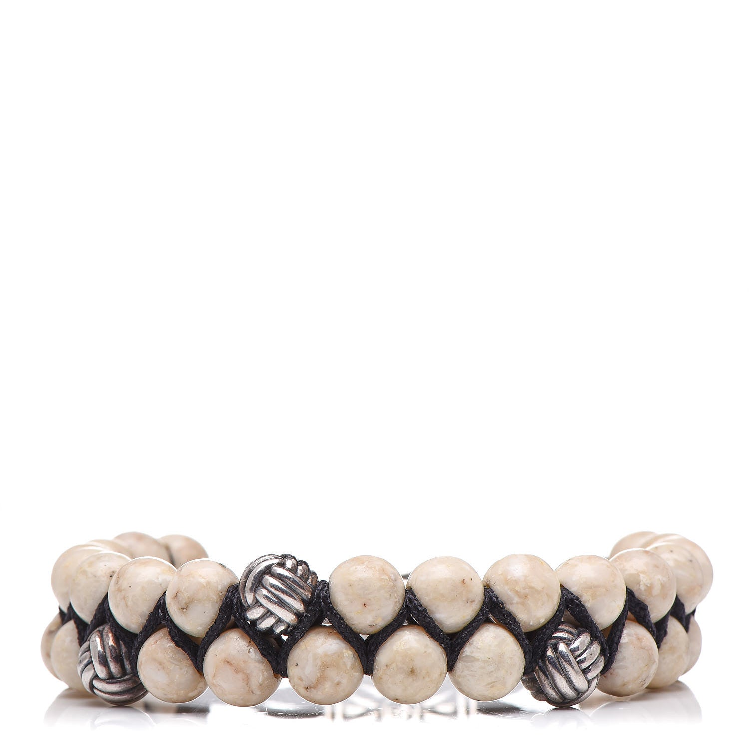 David Yurman Sterling Silver Riverstone 8mm Spiritual Beads Two Row Bracelet 1 of 5