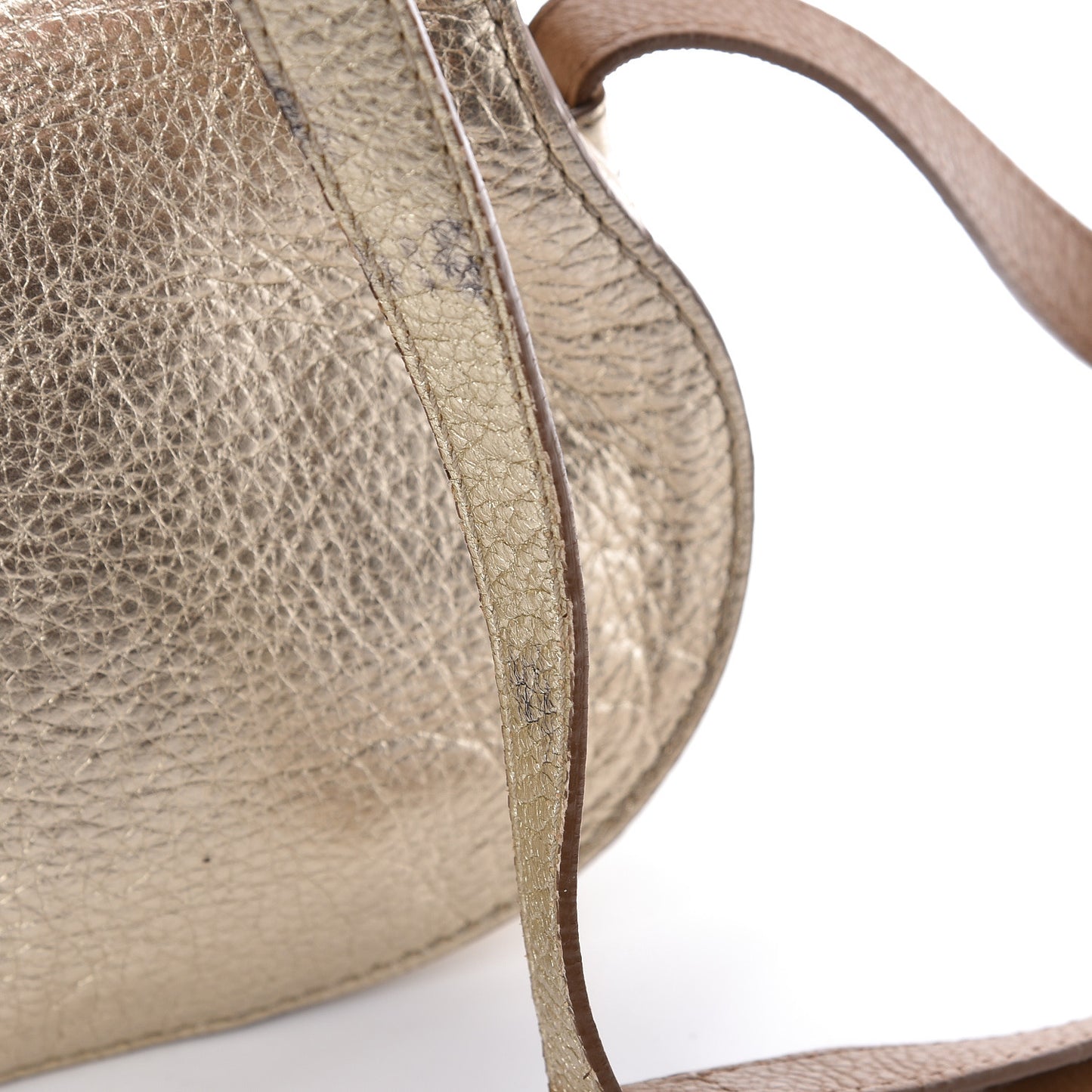Metallic Calfskin Mini Marcie Round Crossbody Bag Gold