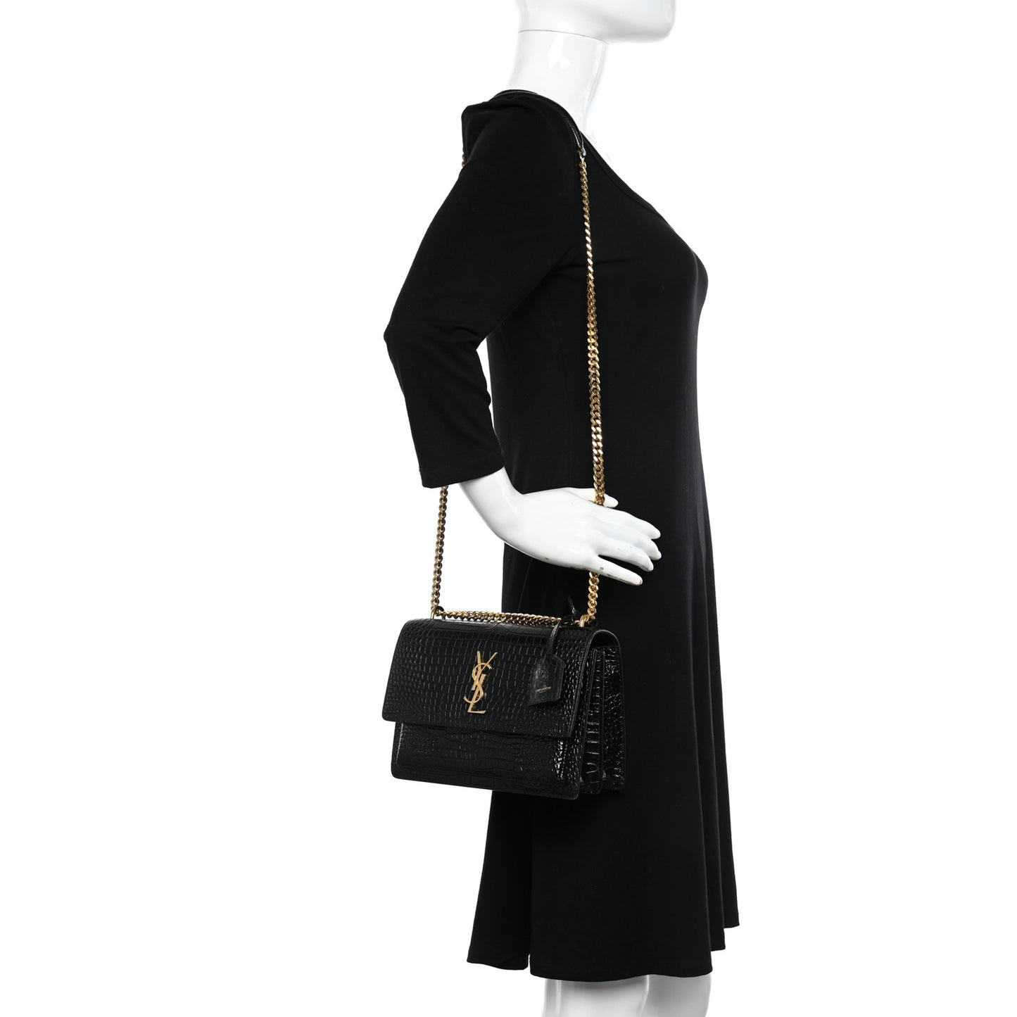 Calfskin Crocodile Embossed Medium Monogram Sunset Black