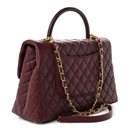 Chanel Caviar Lizard Quilted Medium Coco Handle Flap Burgundy 3 of 11