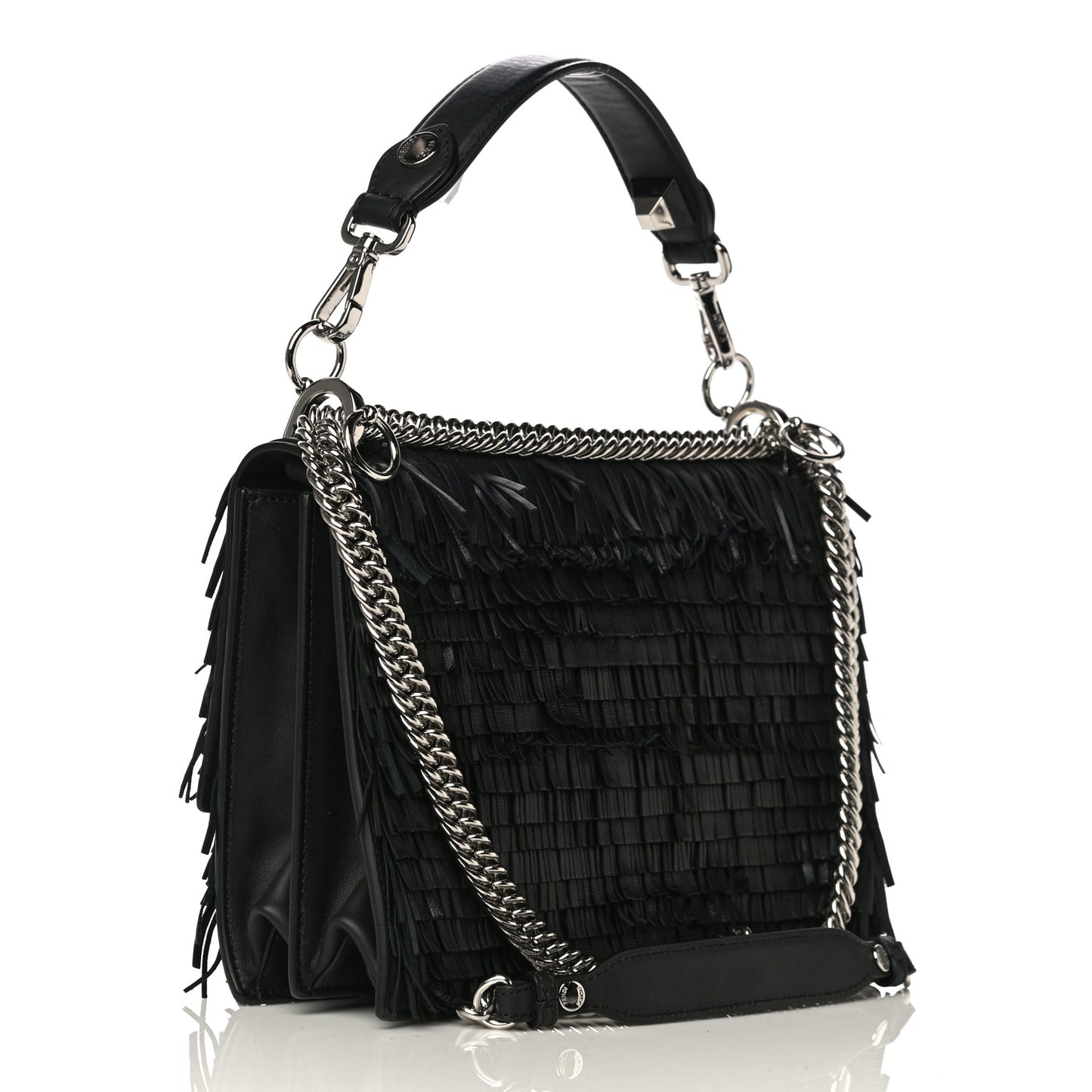 Vitello Century Opaco Monster Eyes Fringe Studded Kan I Shoulder Bag Black