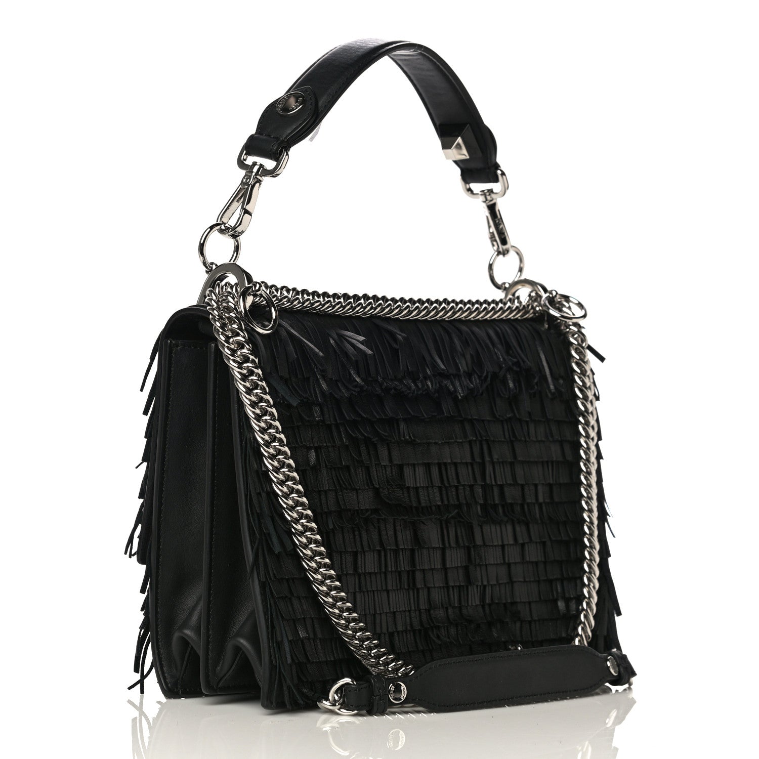 Fendi Vitello Century Opaco Monster Eyes Fringe Studded Kan I Shoulder Bag Black 3 of 10