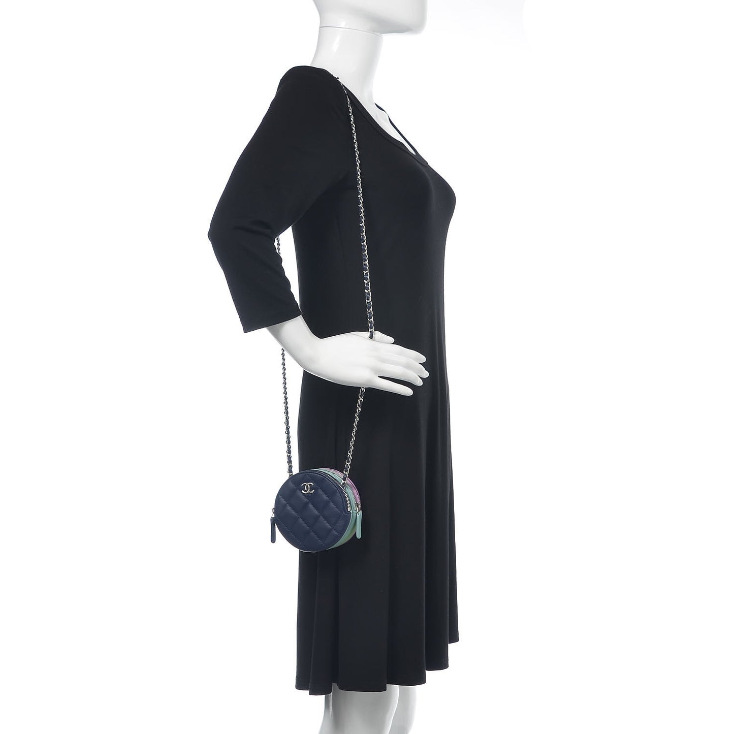 Lambskin Round Clutch With Chain Mulitcolor