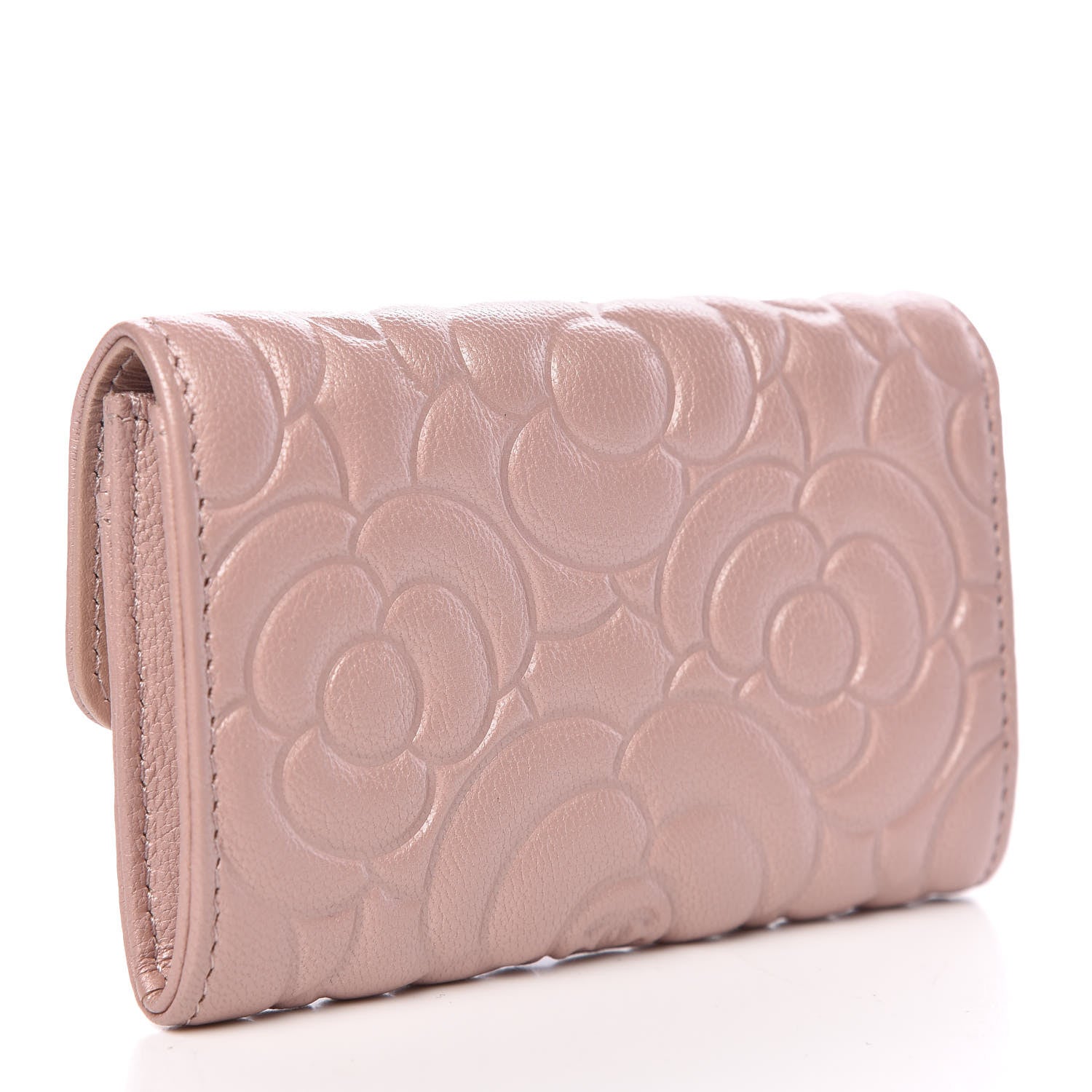 Chanel Goatskin Camellia Embossed Card Holder Wallet Light Pink 3 of 9