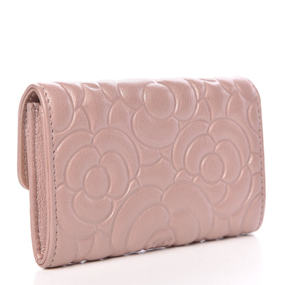 Chanel Goatskin Camellia Embossed Card Holder Wallet Light Pink 3 of 9