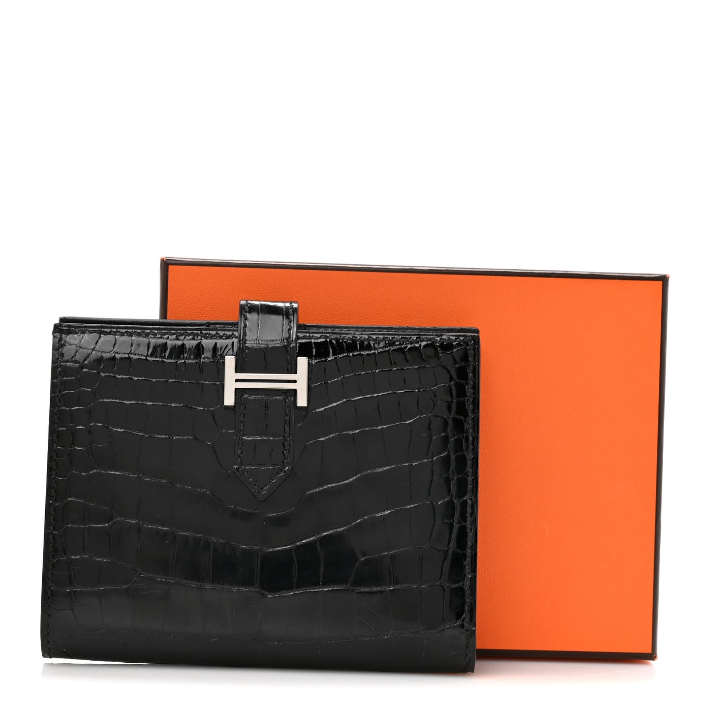 Shiny Alligator Bearn Compact Wallet Black