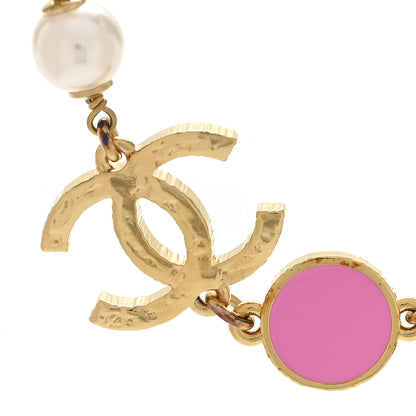 Chanel Metal Enamel Pearl CC Necklace Pink Gold 4 of 6