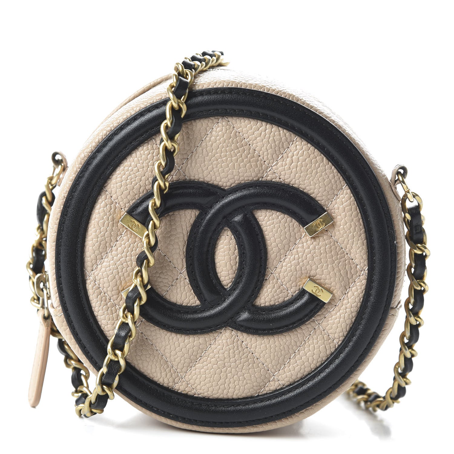 Chanel Caviar Quilted Round Filigree Crossbody Beige Black 1 of 10
