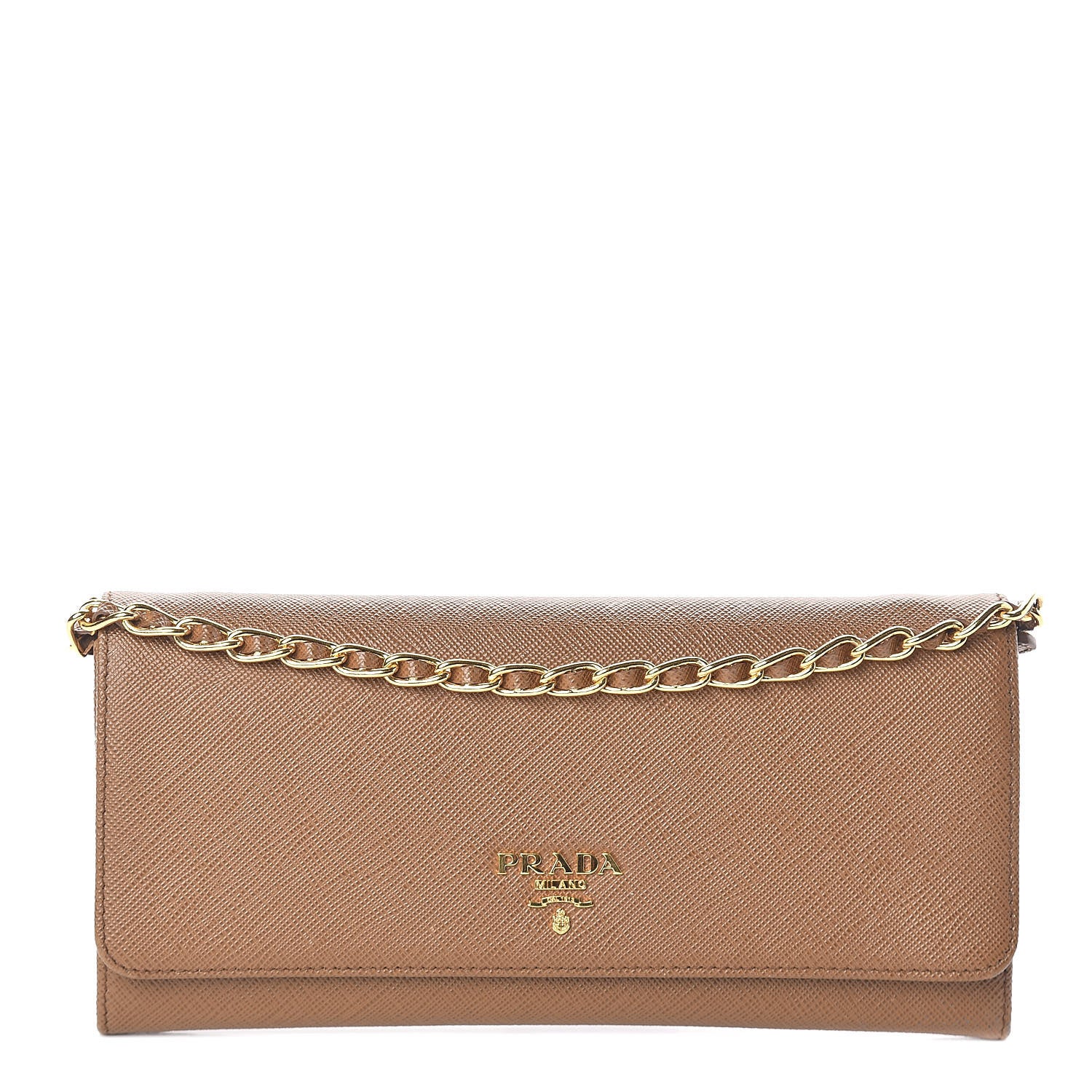 Prada Saffiano Metal Chain Wallet Caramel 1 of 10