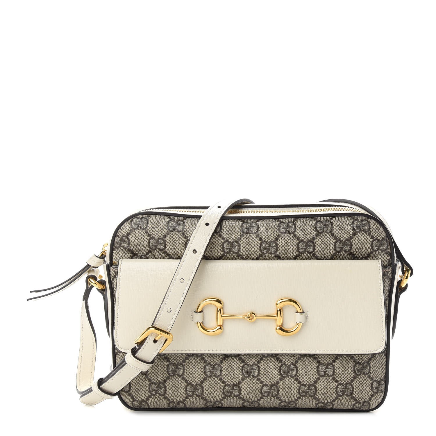 Gucci GG Supreme Monogram Small Horsebit 1955 Shoulder Bag Beige Mystic White 1 of 9
