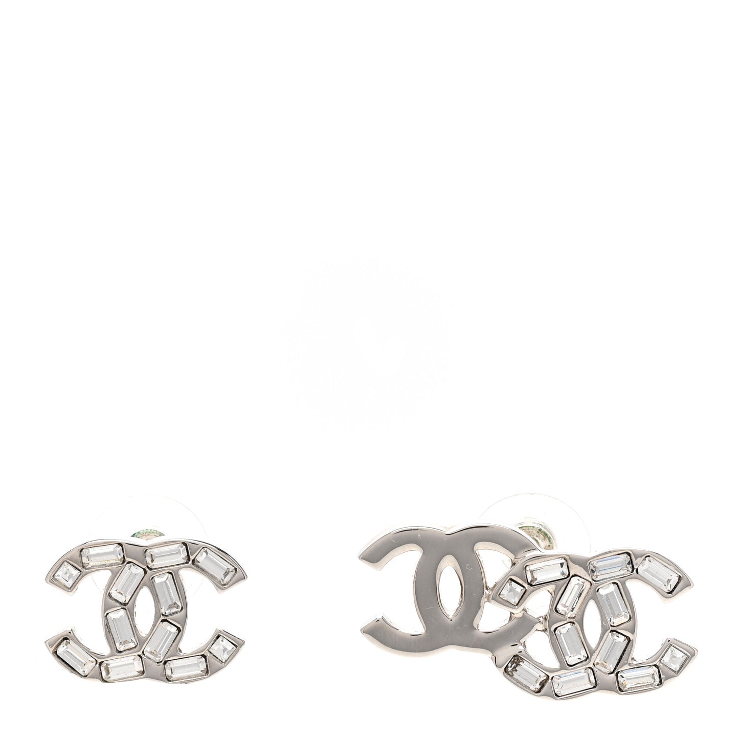 Baguette Crystal Double CC Earrings Silver