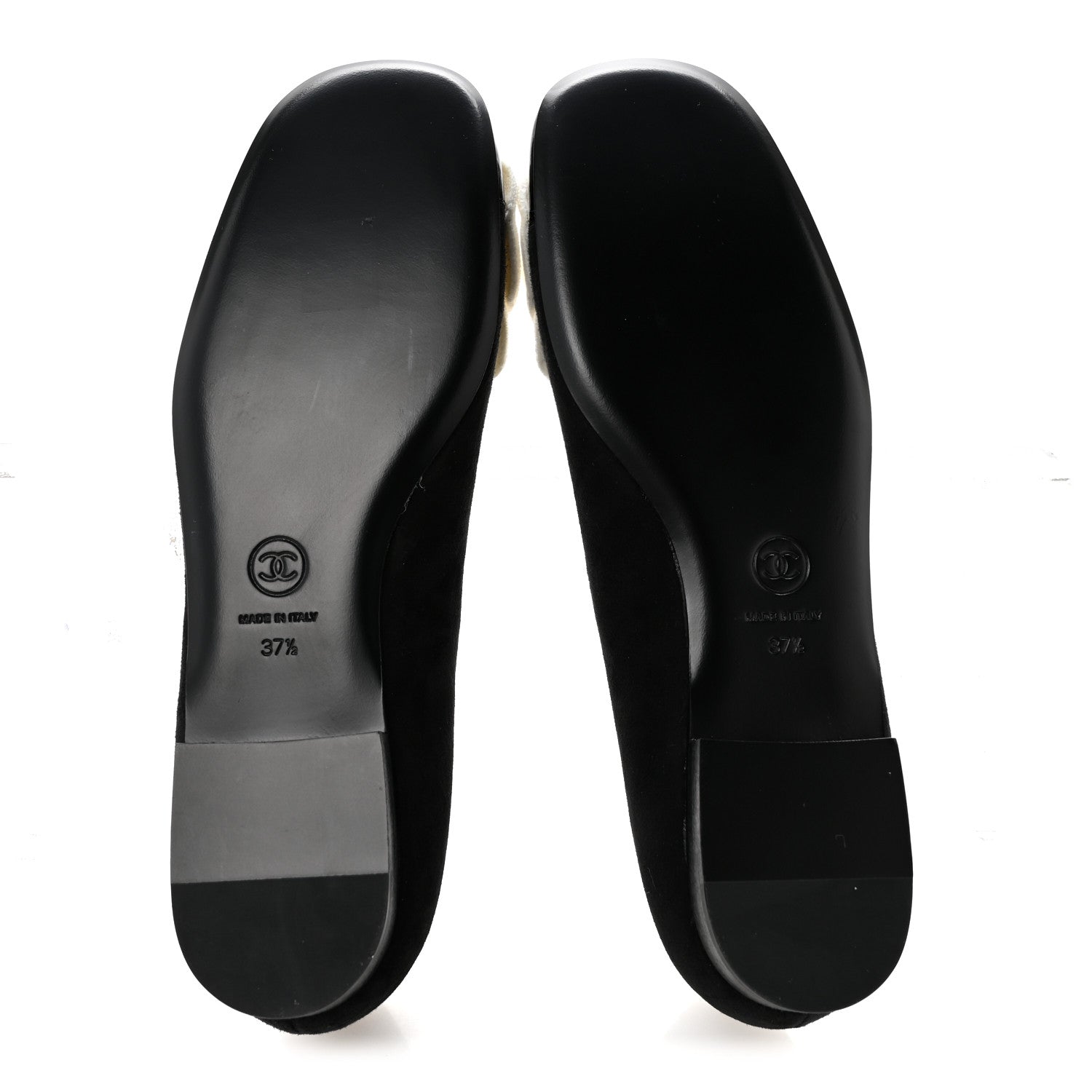 Chanel Suede Patent Cap Toe Camellia Ballerina Flats 37.5 Black White 6 of 10