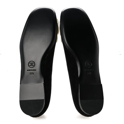 Chanel Suede Patent Cap Toe Camellia Ballerina Flats 37.5 Black White 6 of 10