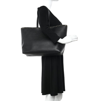 Valentino Garavani Grained Calfskin Rockstud Shoulder Tote Black 2 of 14